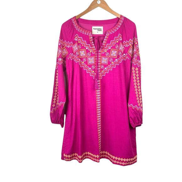Savanna Jane Bright Pink Embroidered Long Sleeve Mini Western Shift Dress - Picture 10 of 13